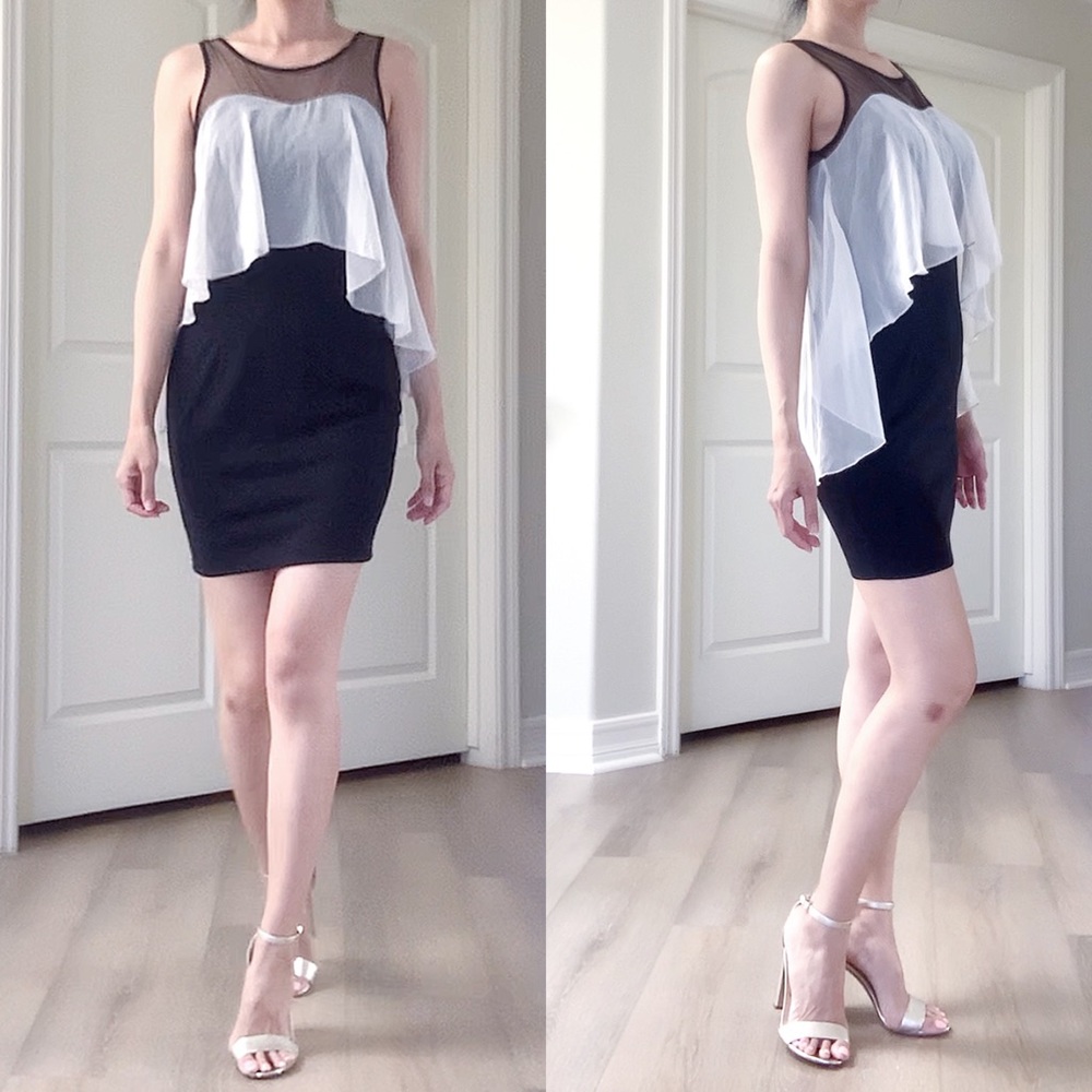 Cute Pniina Black & White Ruffle Mini Dress